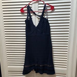 Herve Leger by Max Azria Midnight Blue Strappy Dress Size L